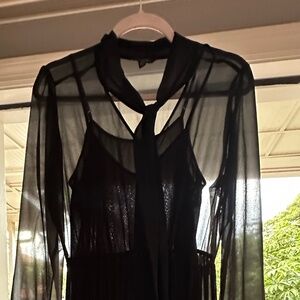 Banana Republic Black Sheer Flowy Midi Dress with Pleated Bottom - Size 6